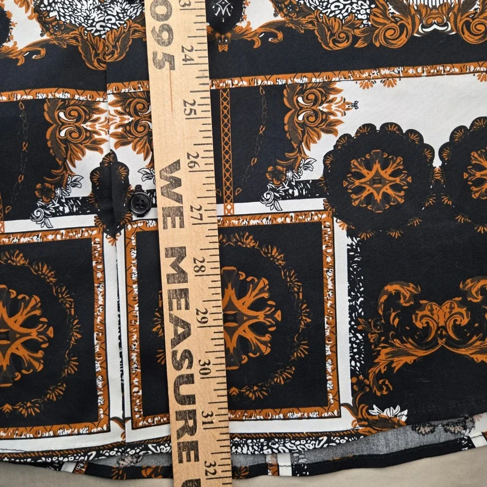 Guess Los Angeles Mens XXL Baroque Chain Print Button Down Shirt Black Gold - Picture 5 of 11